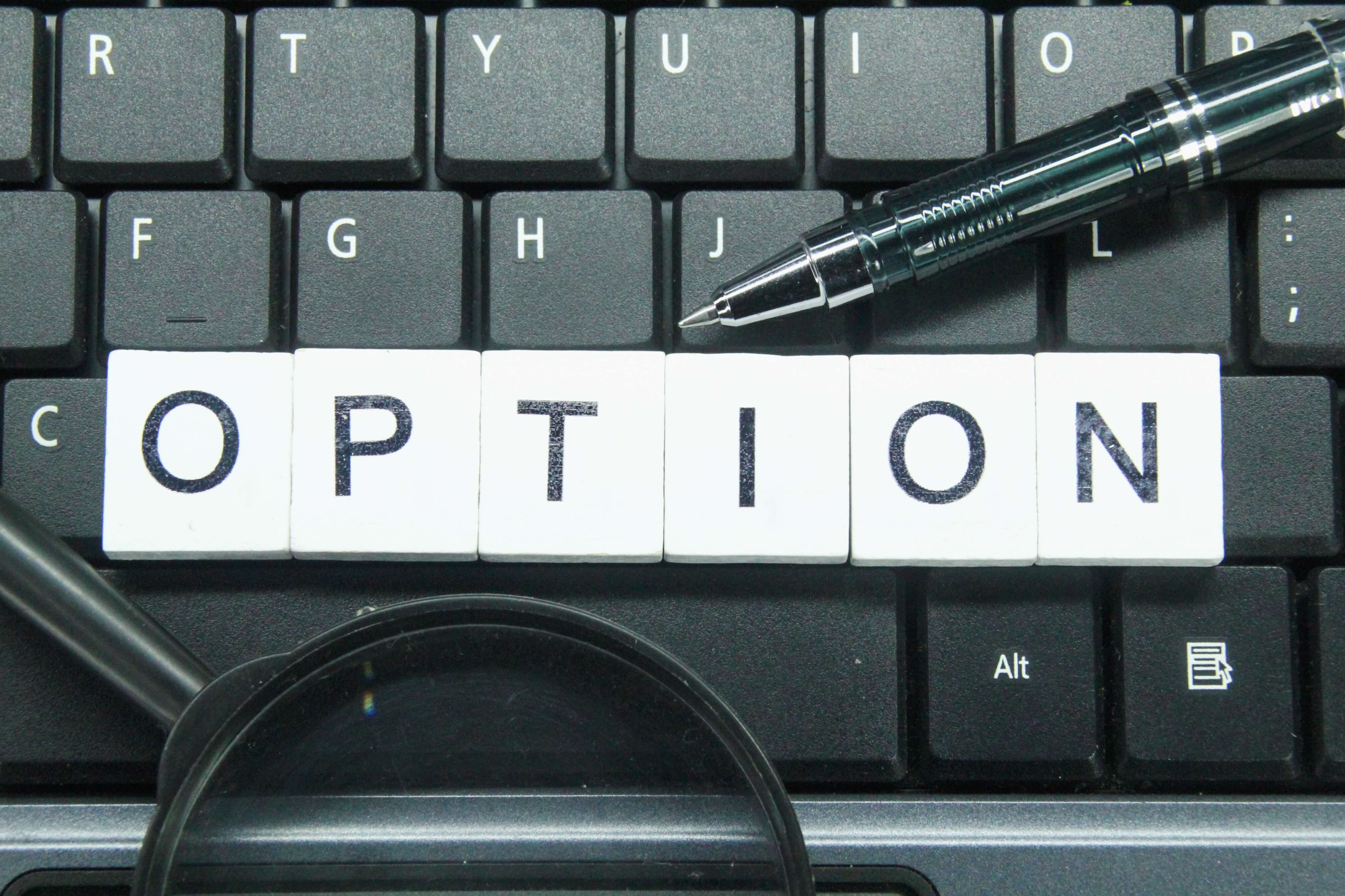 image of a keyboard with the word 'options' on it