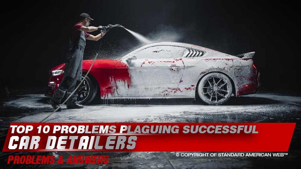 An image of a car detailer cleaning a car with the title to this article at the bottom of the image.